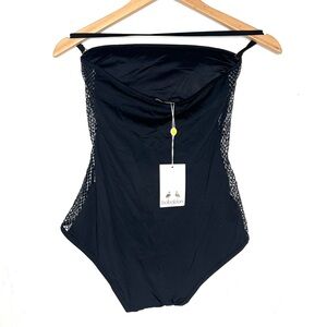 Babajaan NAOMI SWIMSUIT FISH NET CUT SIDE BLACK METALLIC NWT